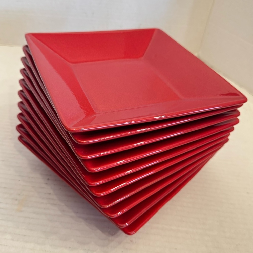 Waechtersbach Fun Factory Red-Cherry ~ Set of 4 ~ Square Salad Plates 7" Vintage